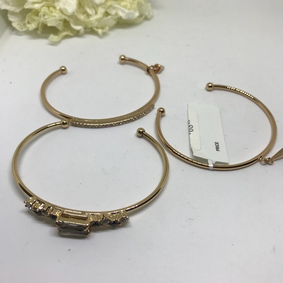 3 Gold & Crystal Bangle Bracelets [JW-36] - Picture 7 of 7